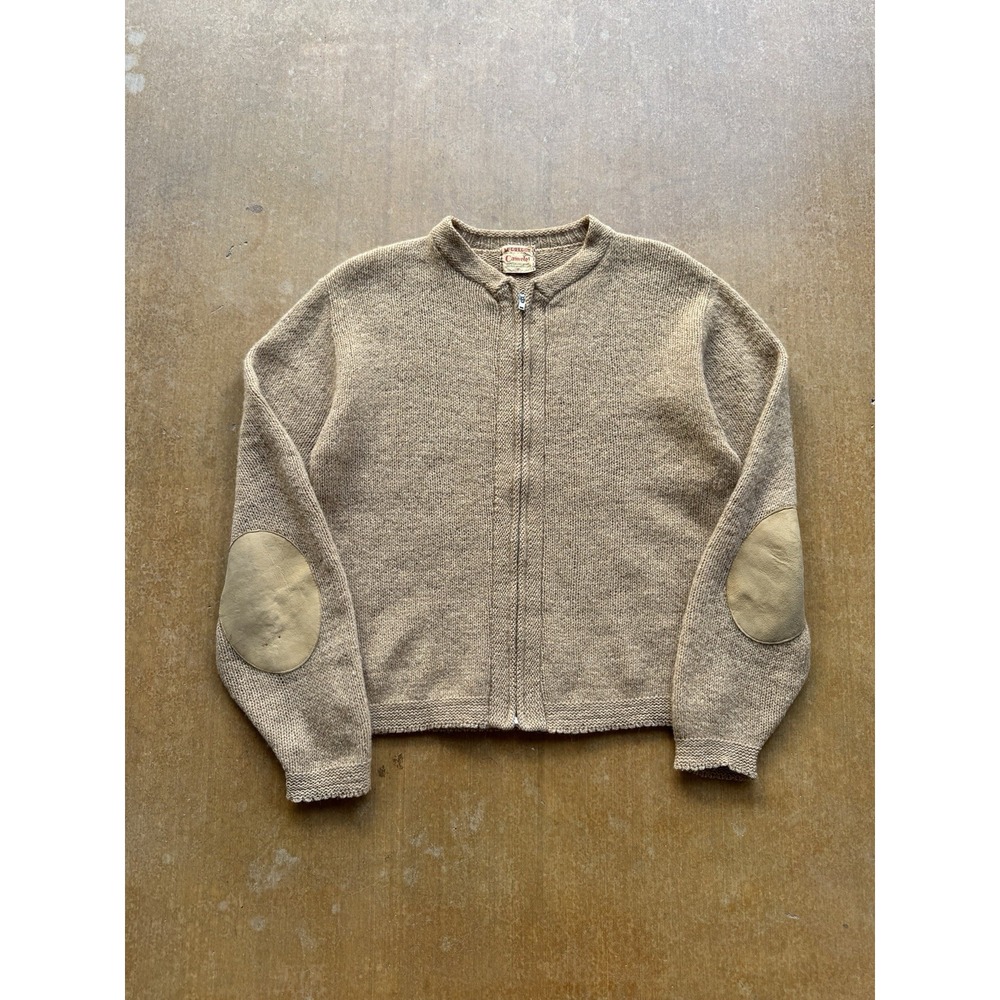 VTG 50s McGregor Camelot Camel Hair Lambswool Zip Up Sweater Shoulder Pads (S)
